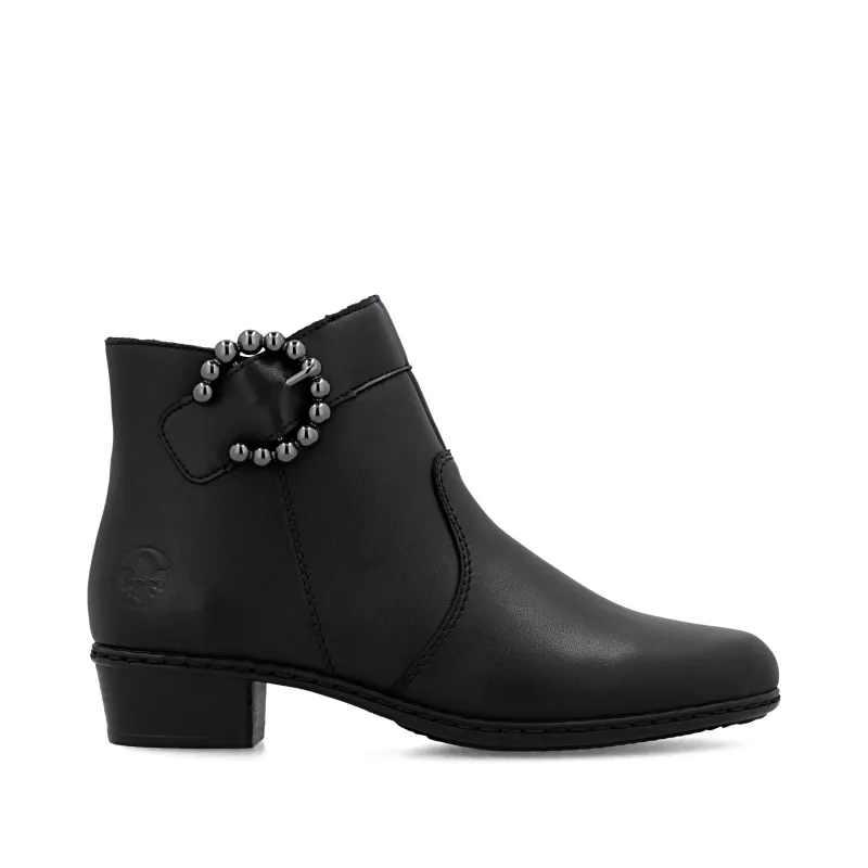 Rieker Womens Fashion Buckle Detail Ankle Boots | Black sold by The Foot Factory