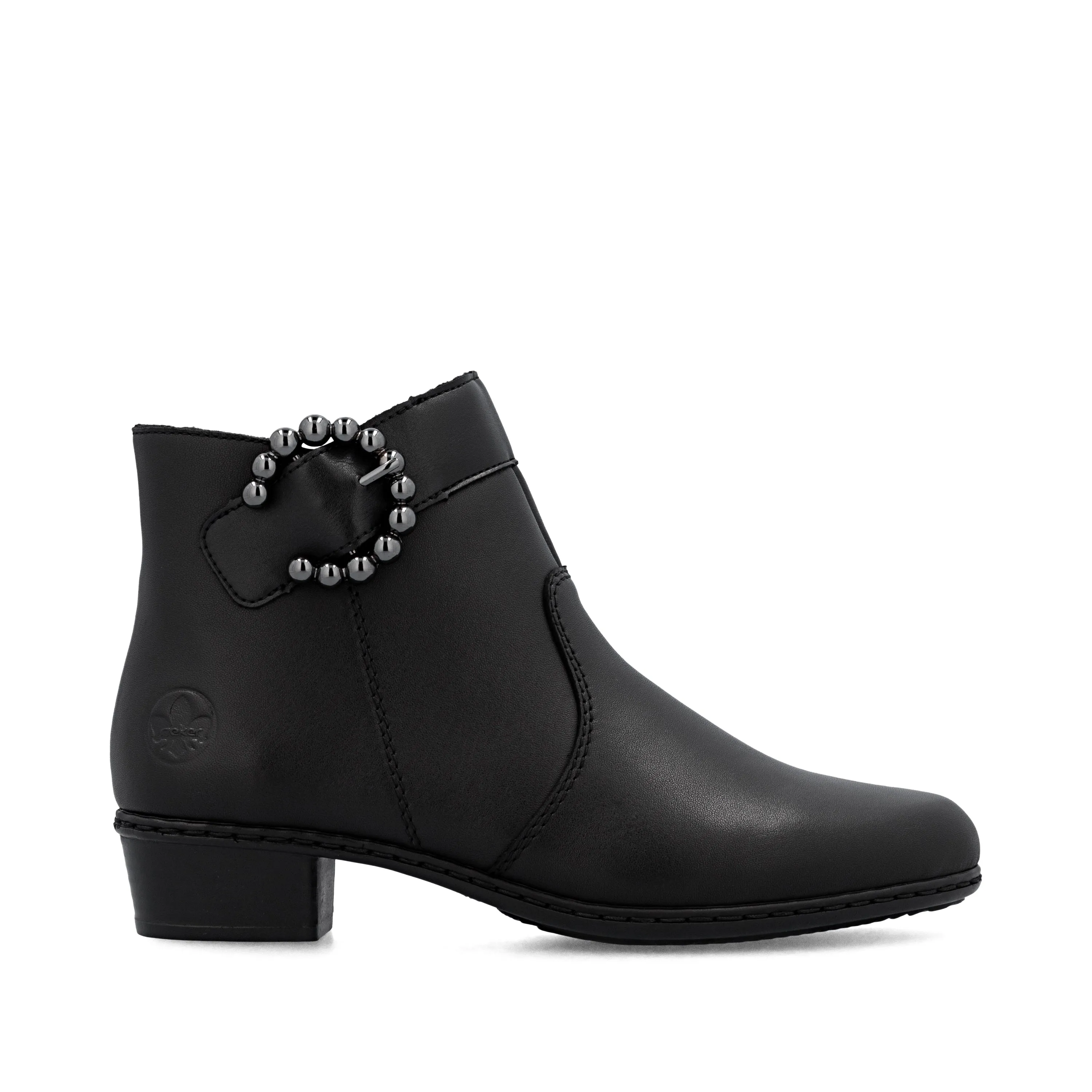 Rieker Womens Fashion Buckle Detail Ankle Boots | Black sold by The Foot Factory