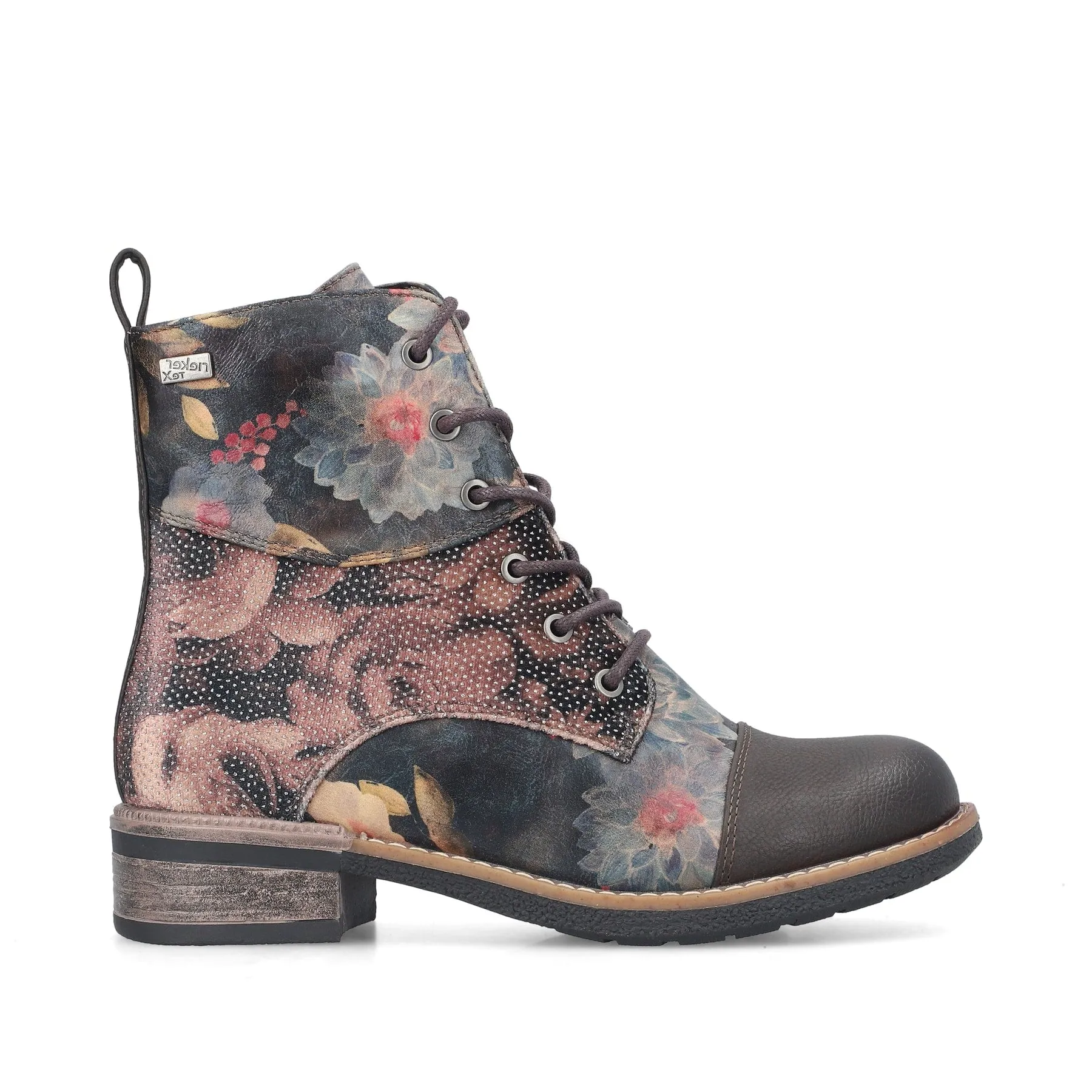 Rieker Womens Fleece Lined Floral Ankle Boot | Black sold by The Foot Factory