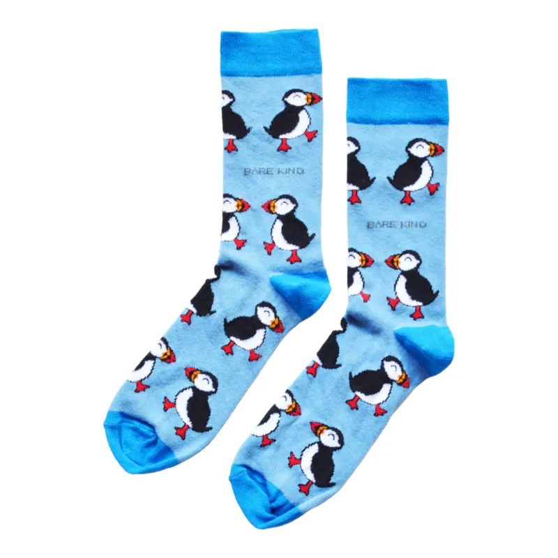 Bare Kind Save the Puffin Blue Bamboo Socks sold by The Foot Factory