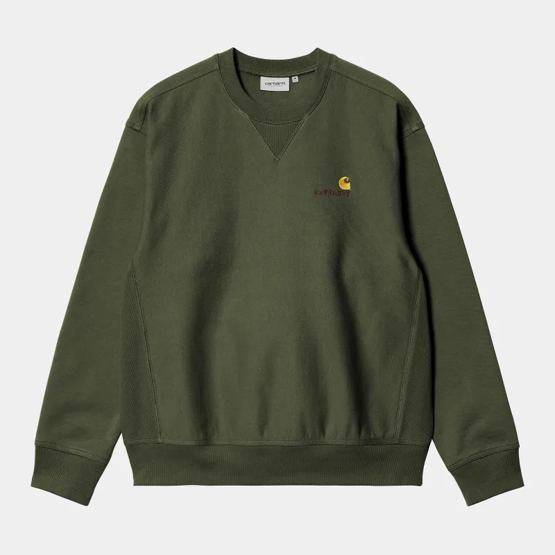 Carhartt WIP Mens American Script Sweat Top - Tarragon sold by The Foot Factory