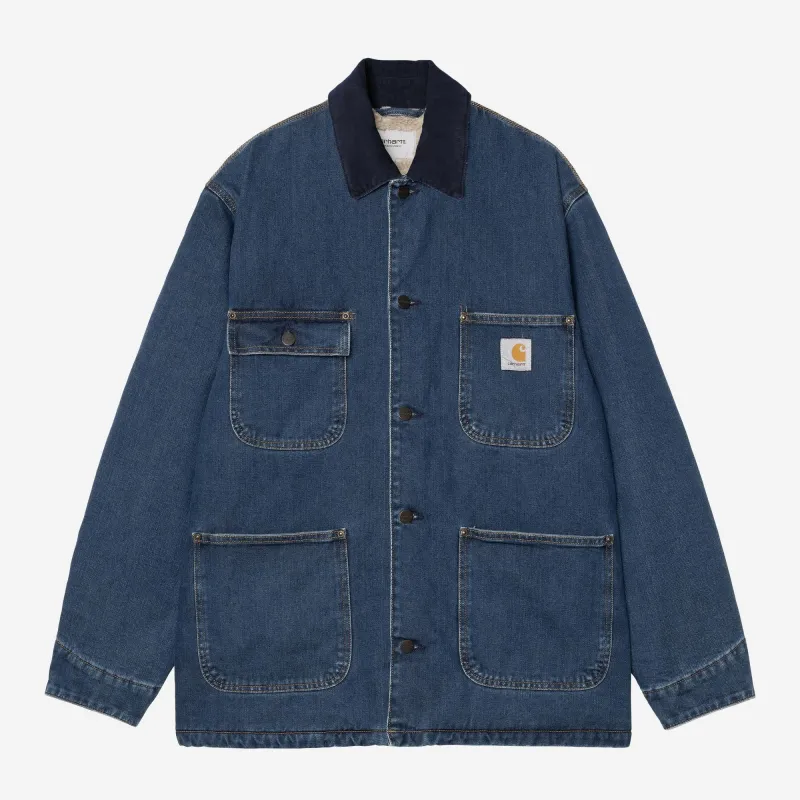 Carhartt WIP Mens OG Chore Maitland Denim Coat Jacket | Blue / Dark Navy Stone Washed sold by The Foot Factory