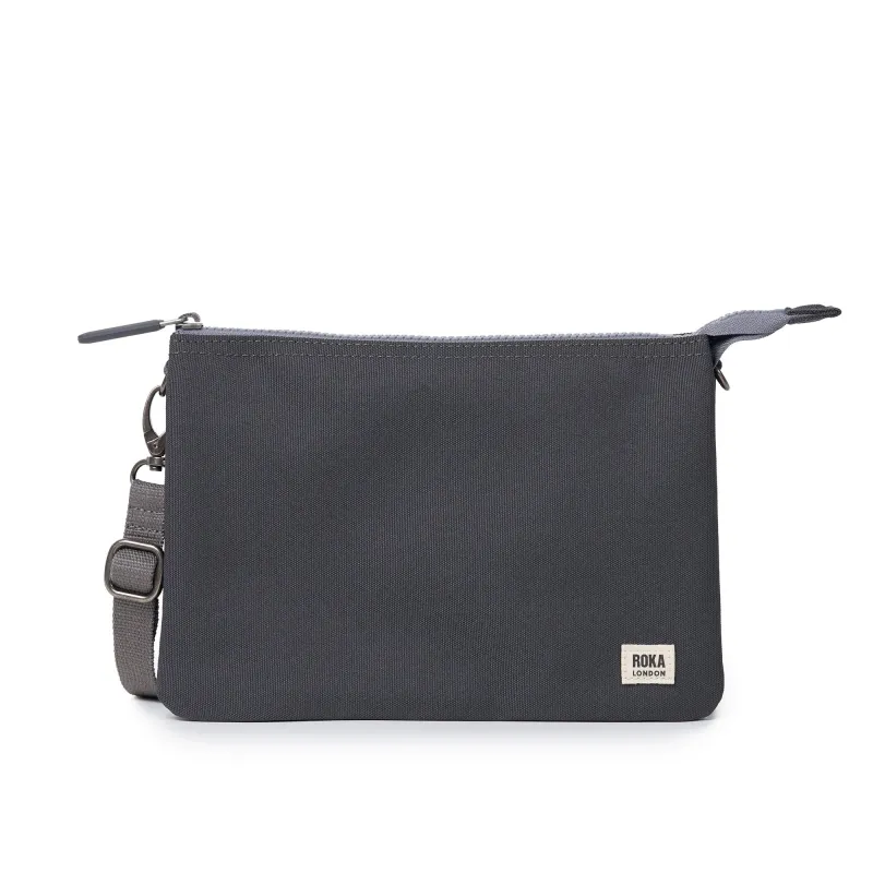 ROKA Carnaby Crossbody XL Faded Black Recycled Canvas Bag sold by The Foot Factory