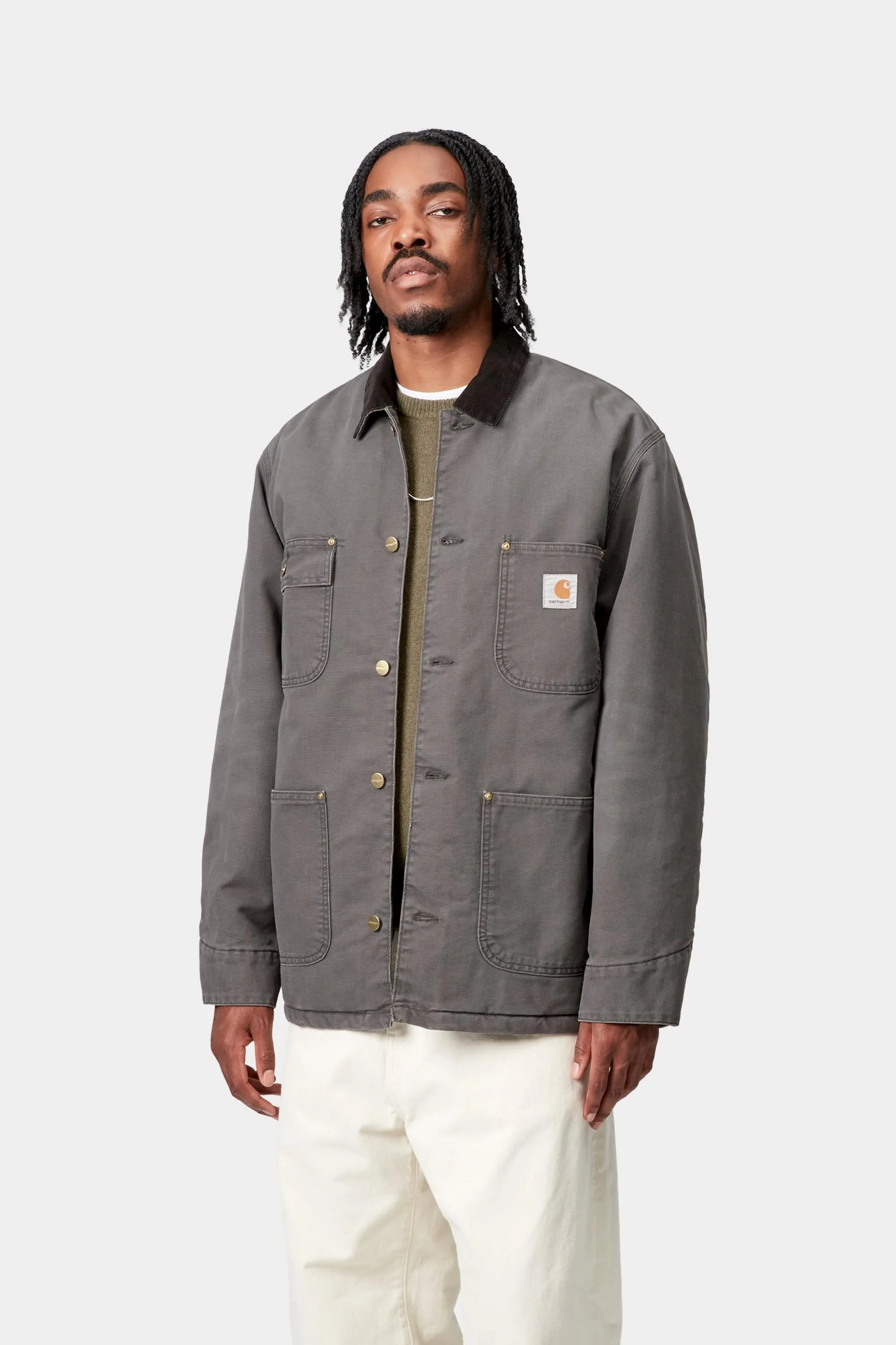 Carhartt WIP Mens OG Chore Coat Jacket | Graphite / Black Stone Canvas sold by The Foot Factory product image thumbnail 4