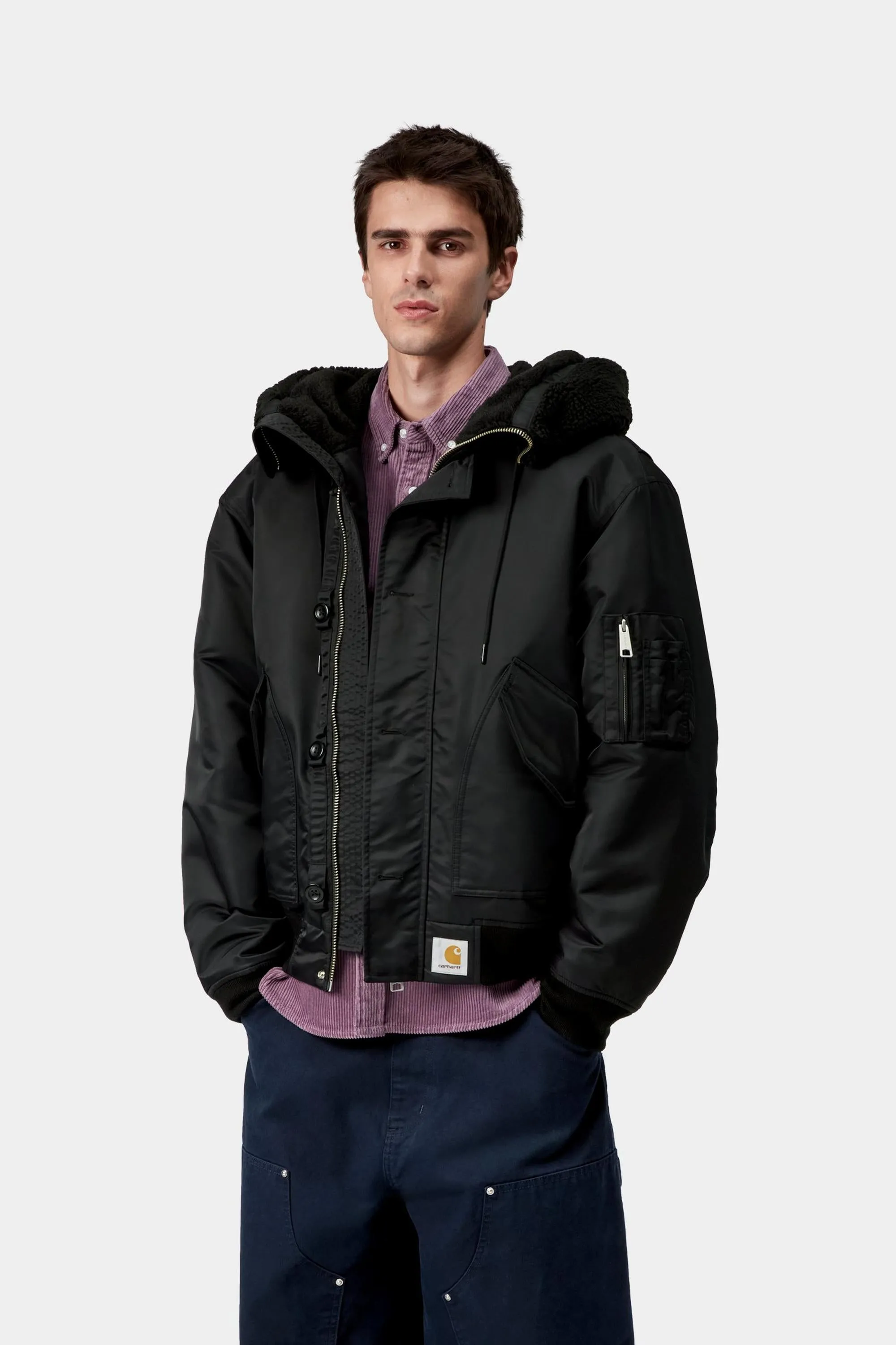 Carhartt WIP Mens Oltera Bomber Hooded Jacket | Black / Black sold by The Foot Factory product image thumbnail 5