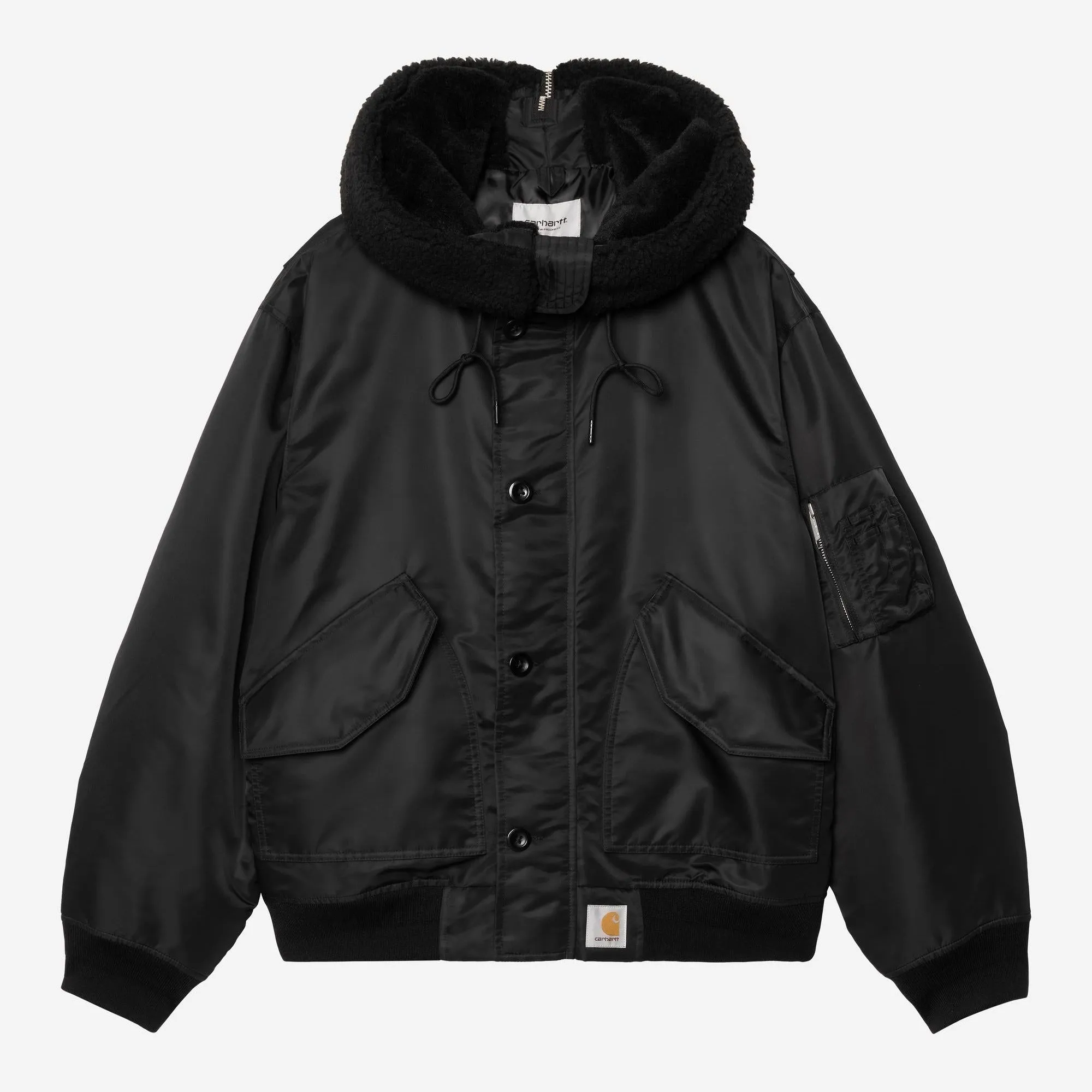 Carhartt WIP Mens Oltera Bomber Hooded Jacket | Black / Black sold by The Foot Factory