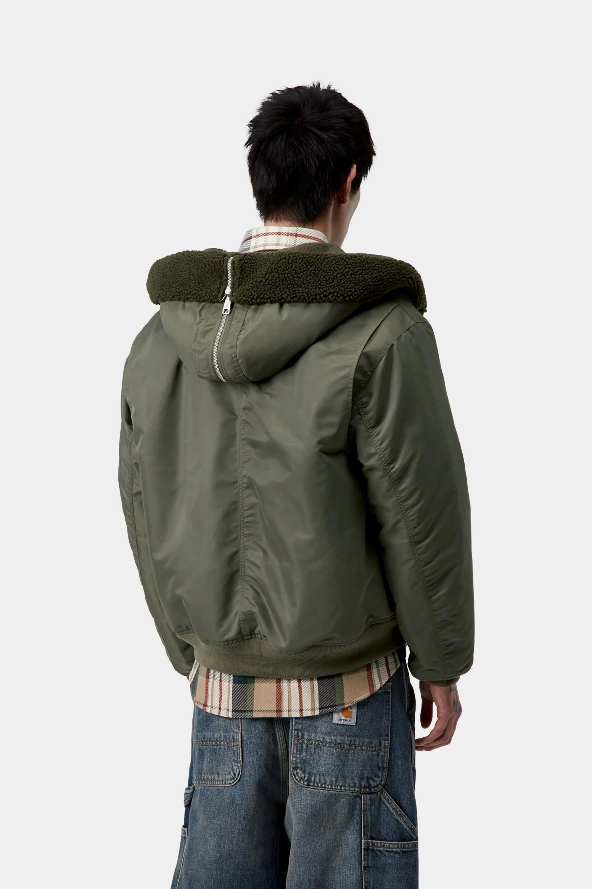 Carhartt WIP Mens Oltera Bomber Hooded Jacket | Cypress / Persimmon sold by The Foot Factory product image thumbnail 5