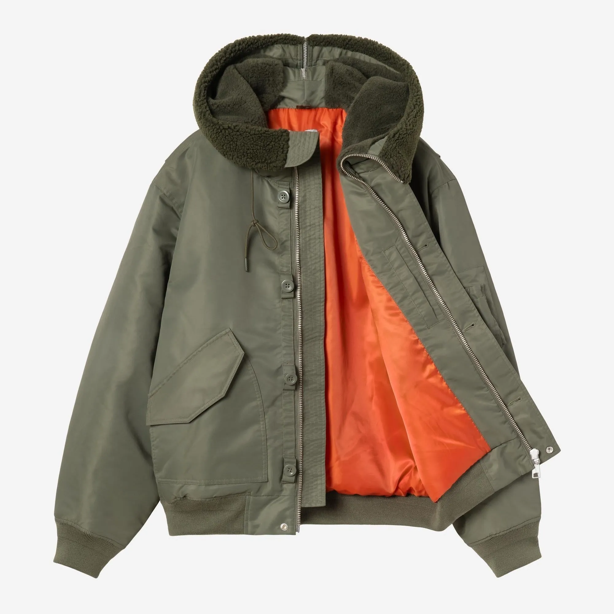 Carhartt WIP Mens Oltera Bomber Hooded Jacket | Cypress / Persimmon sold by The Foot Factory product image thumbnail 3