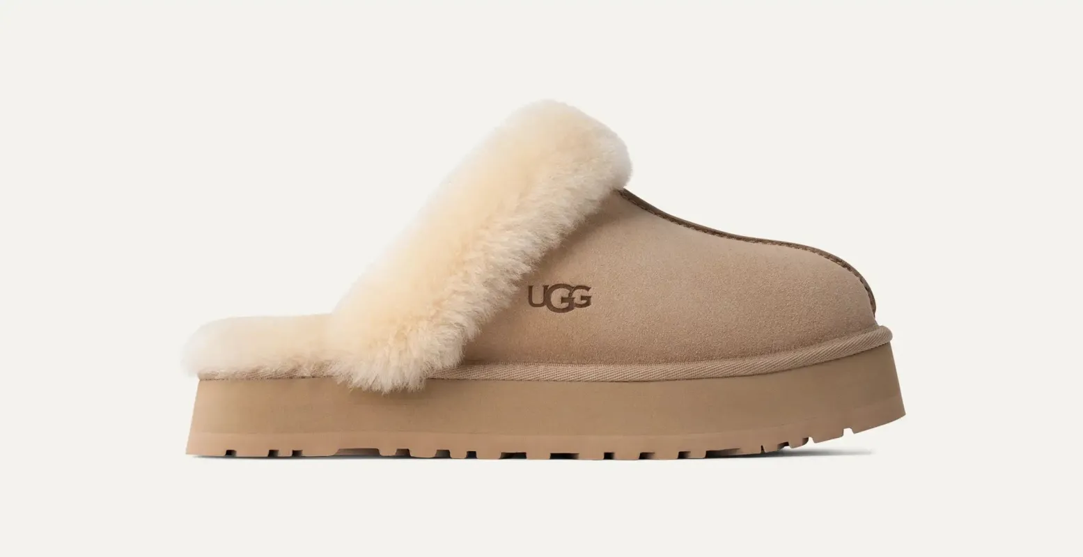 UGG Womens Disquette Platform Slippers | Sand sold by The Foot Factory