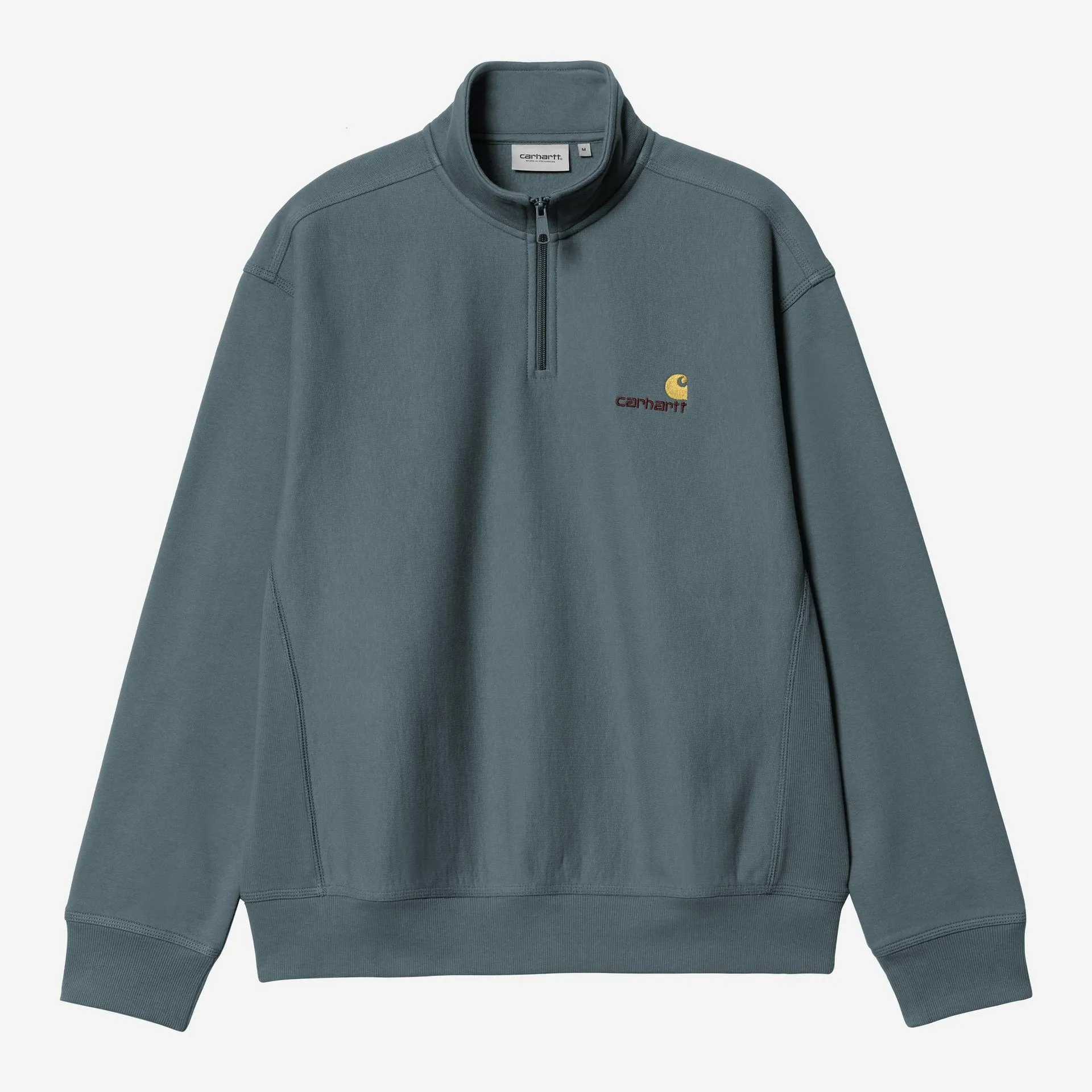 Carhartt WIP Mens Half Zip American Script Sweat Top | Office Blue sold by The Foot Factory