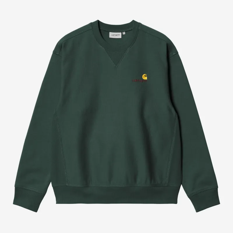 Carhartt WIP Mens American Script Sweat Top | Kale Green sold by The Foot Factory