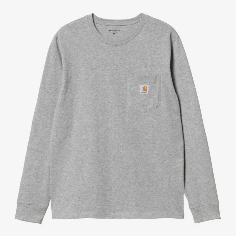 Carhartt WIP Mens Pocket Long Sleeve T-Shirt | Grey Heather sold by The Foot Factory