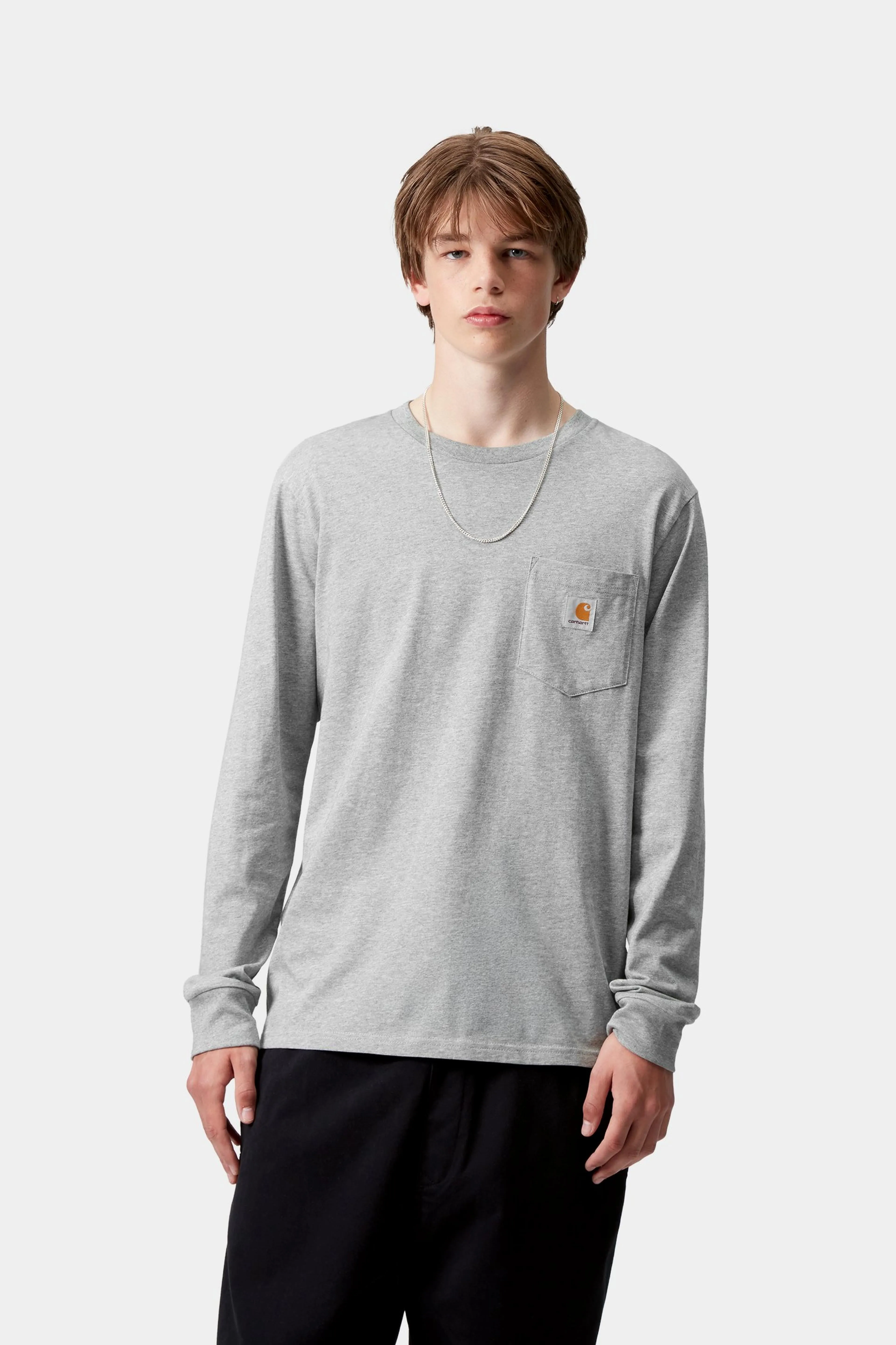 Carhartt WIP Mens Pocket Long Sleeve T-Shirt | Grey Heather sold by The Foot Factory product image thumbnail 3