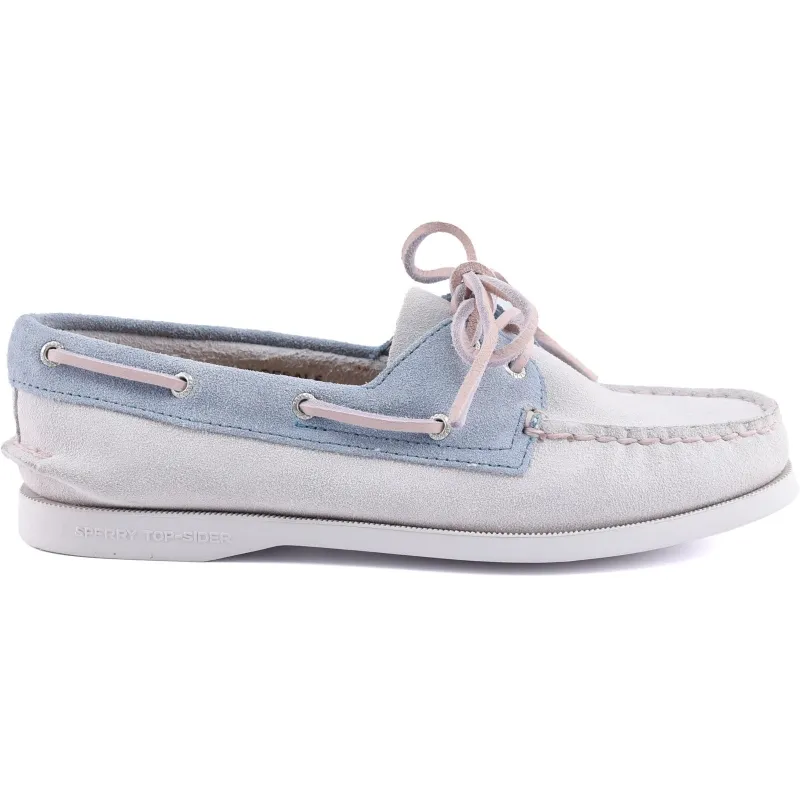 Sperry Womens Authentic Original 2-Eye Boat Shoe | White Blue sold by The Foot Factory