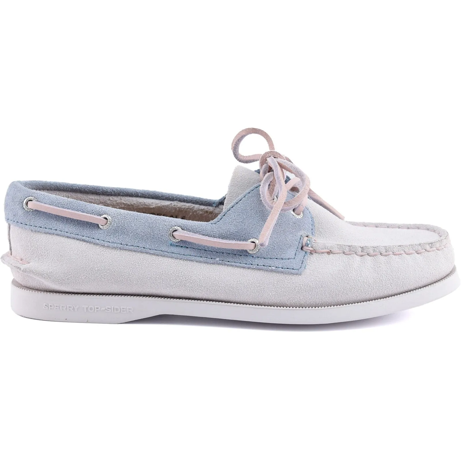 Sperry Womens Authentic Original 2-Eye Boat Shoe | White Blue sold by The Foot Factory