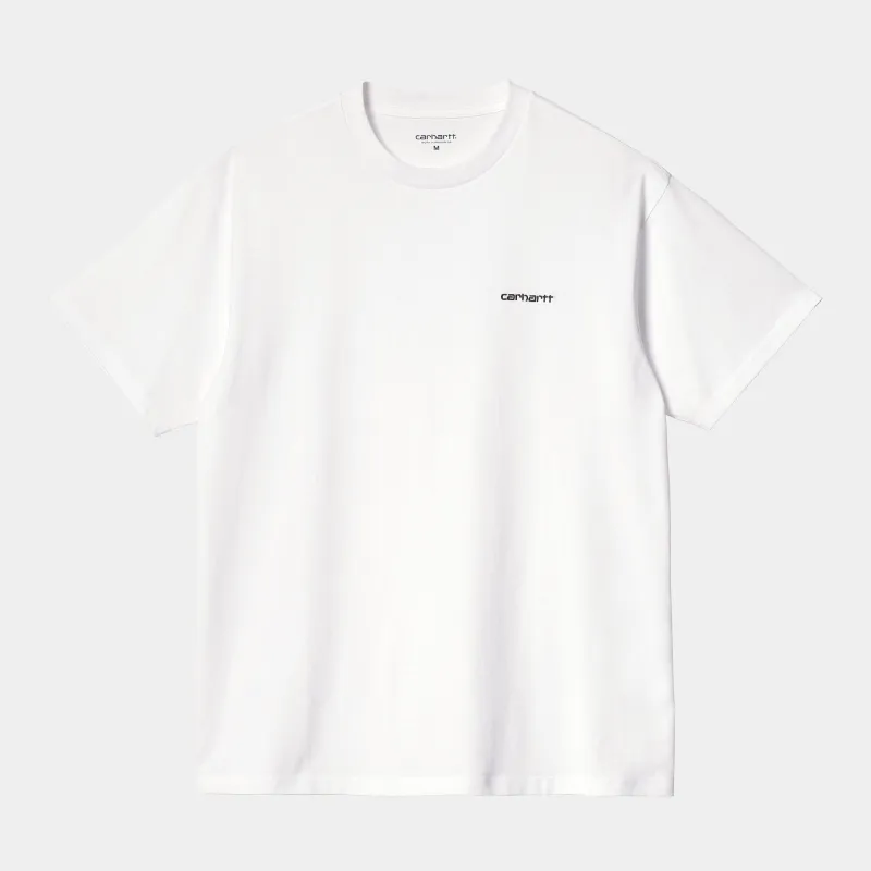 Carhartt WIP Mens Script Embroidery Short Sleeve T-Shirt - White sold by The Foot Factory
