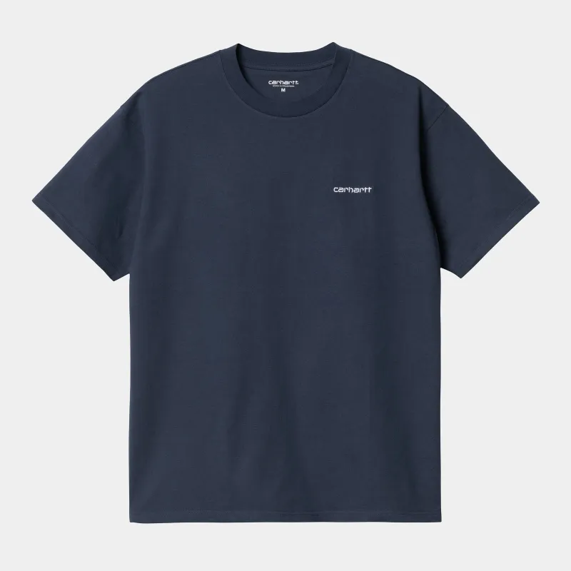 Carhartt WIP Mens Script Embroidery Short Sleeve T-Shirt - Blue sold by The Foot Factory