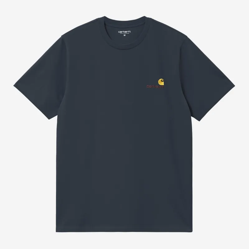 Carhartt WIP Mens Short Sleeved American Script T-Shirt | Deep Night sold by The Foot Factory