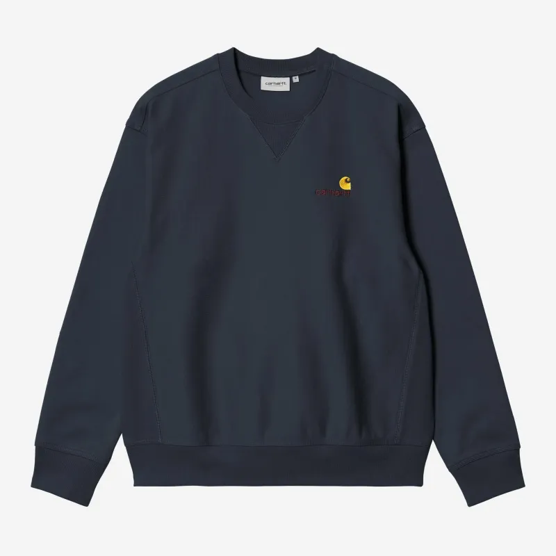 Carhartt WIP Mens American Script Sweat Top | Deep Night sold by The Foot Factory