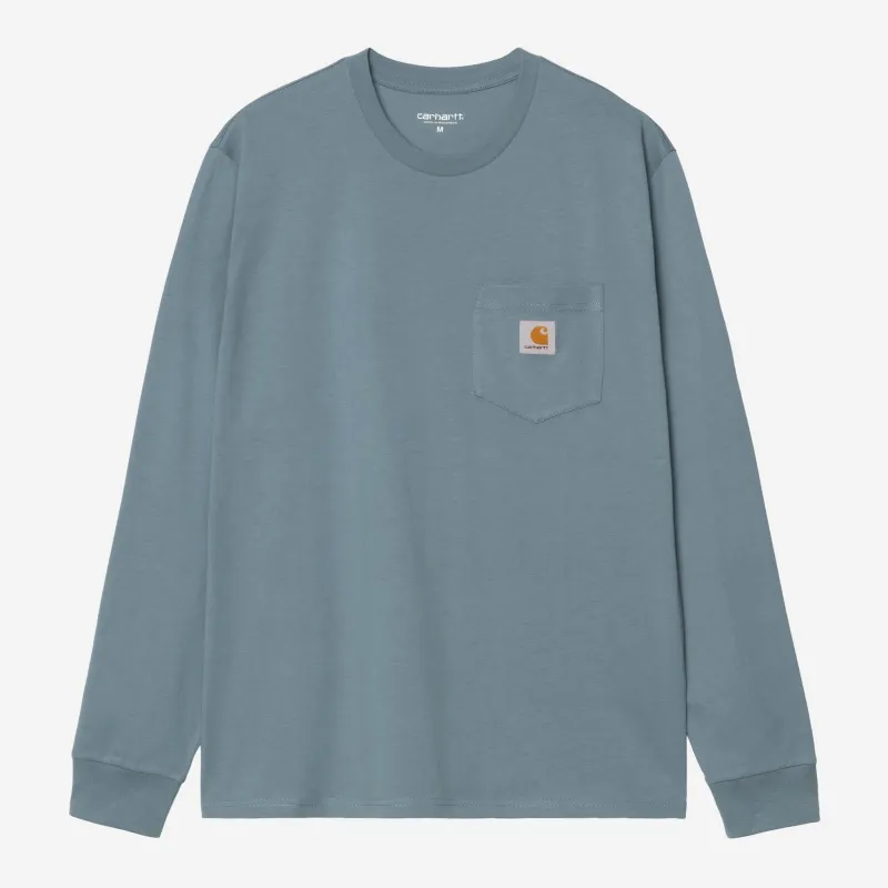 Carhartt WIP Mens Pocket Long Sleeve T-Shirt | Velvet Blue sold by The Foot Factory