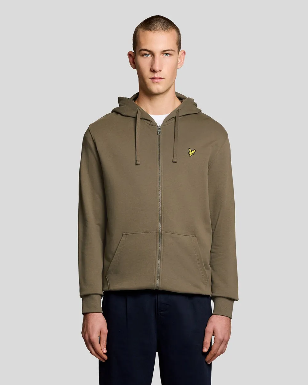Lyle & Scott Mens Loopback Cotton Full Zip Hoodie | Khaki Ash sold by The Foot Factory