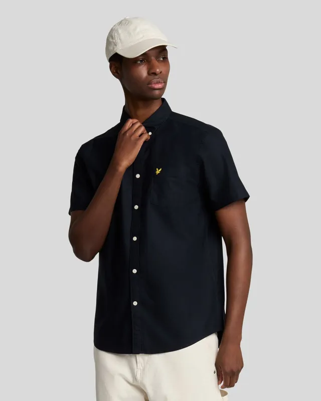 Lyle & Scott Mens Short Sleeve Oxford Shirt | Dark Navy sold by The Foot Factory