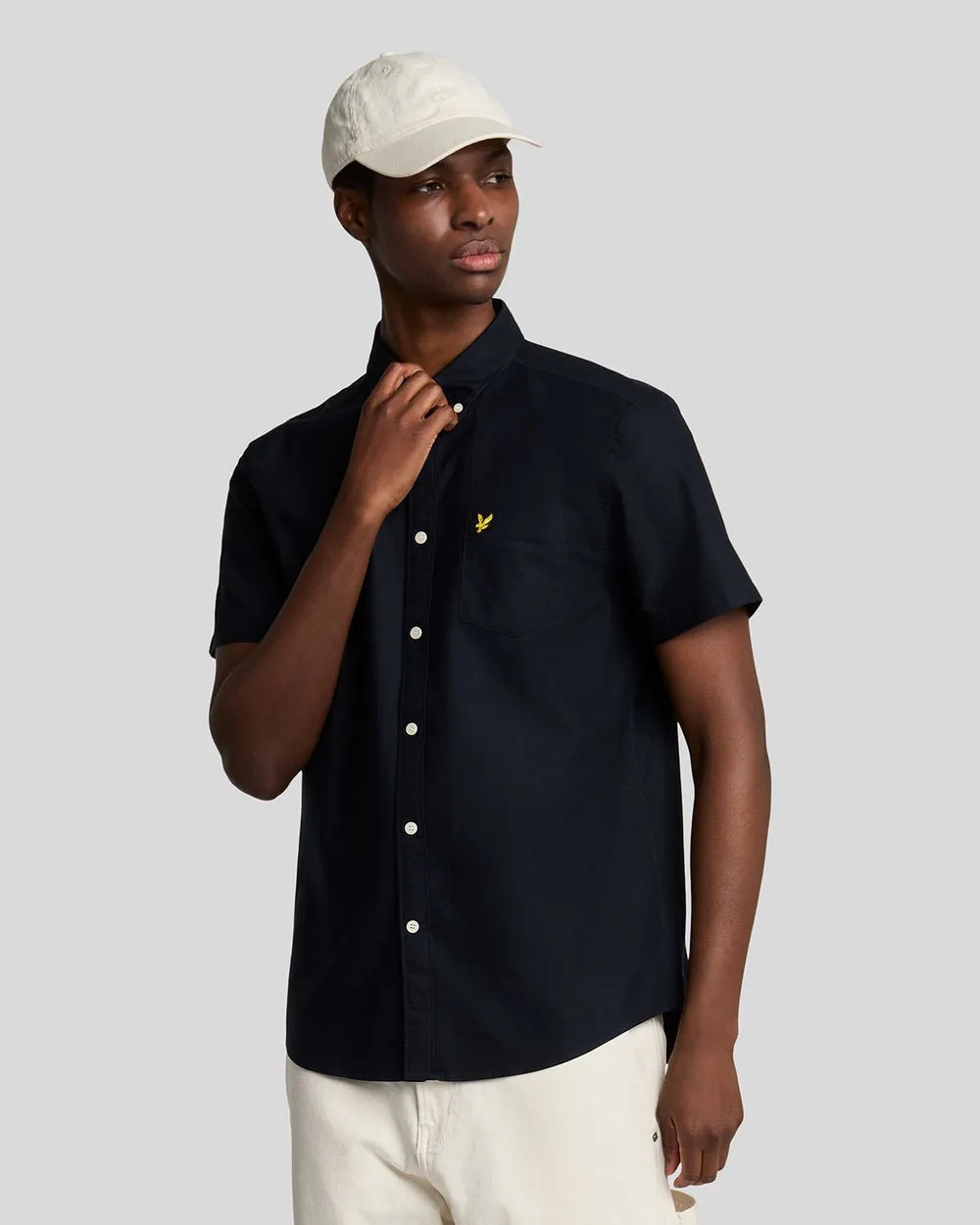 Lyle & Scott Mens Short Sleeve Oxford Shirt | Dark Navy sold by The Foot Factory