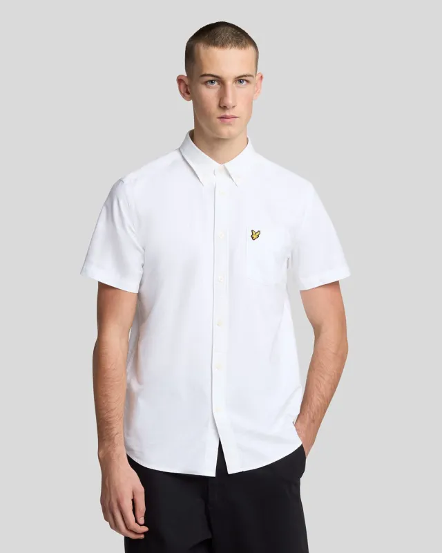 Lyle & Scott Mens Short Sleeve Oxford Shirt | White sold by The Foot Factory