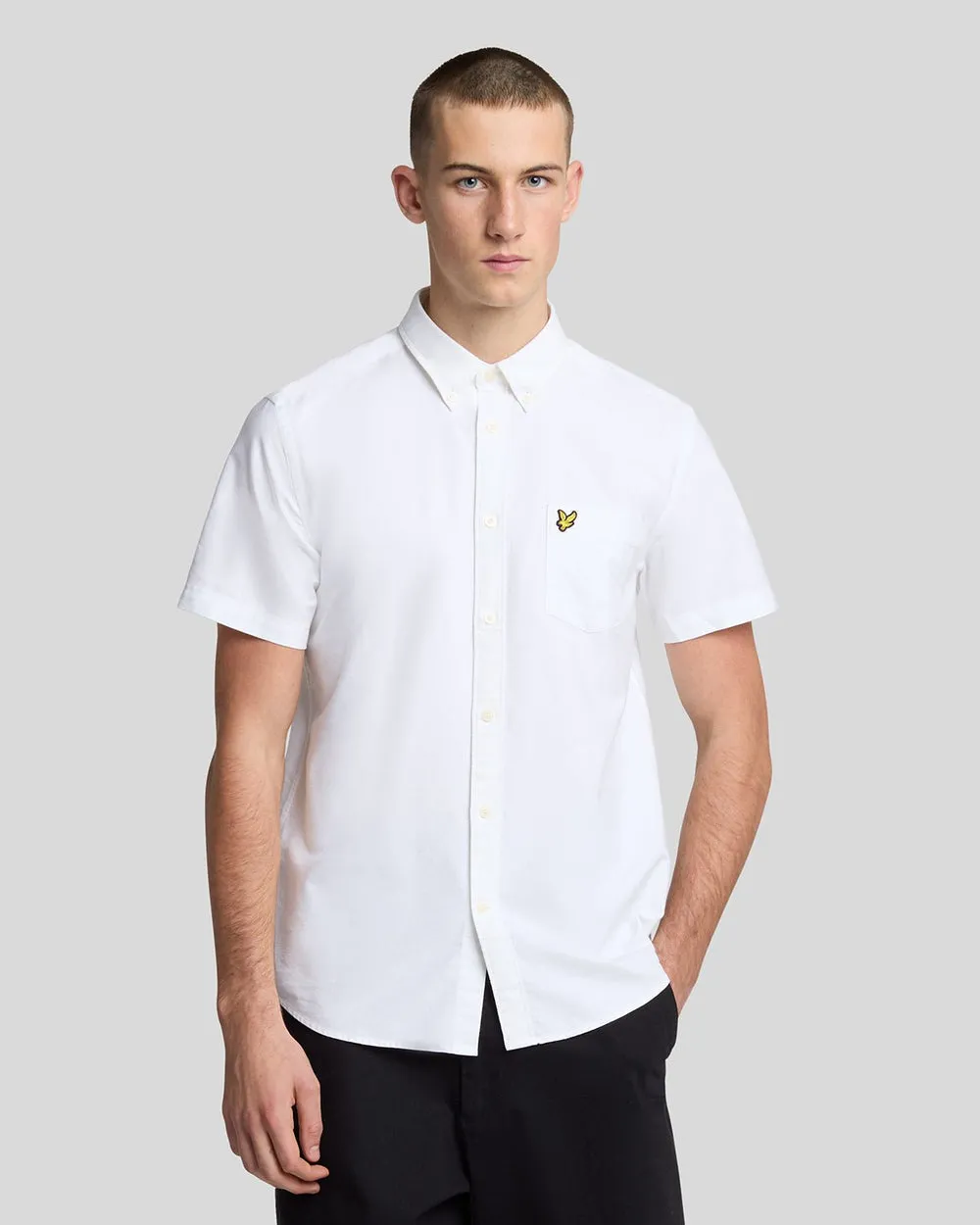 Lyle & Scott Mens Short Sleeve Oxford Shirt | White sold by The Foot Factory