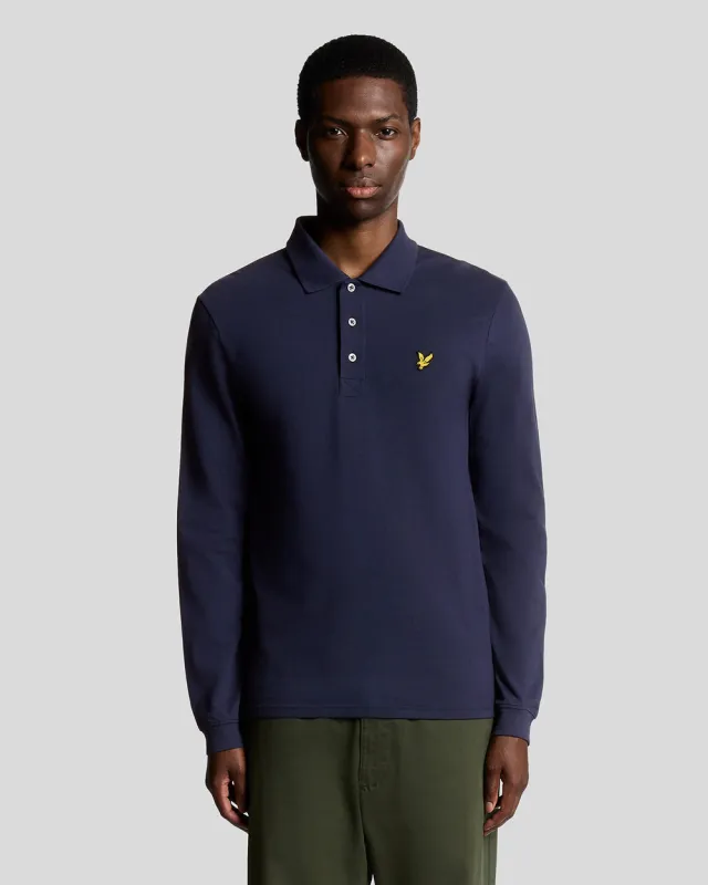 Lyle & Scott Mens Long Sleeve Cotton Polo Shirt | Navy sold by The Foot Factory