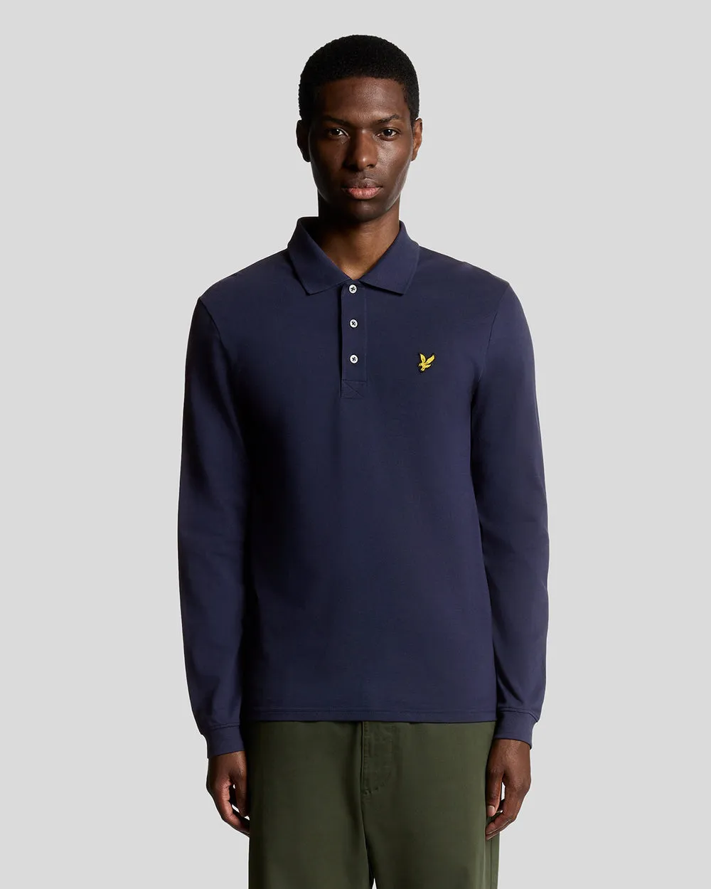Lyle & Scott Mens Long Sleeve Cotton Polo Shirt | Navy sold by The Foot Factory