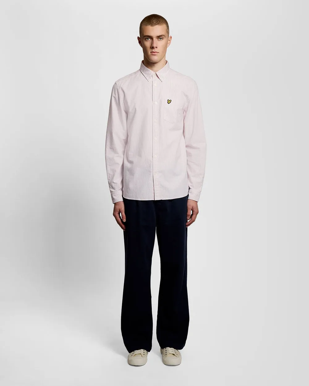 Lyle & Scott Mens Cotton Stripe Oxford Shirt | Pink Grapefruit sold by The Foot Factory product image thumbnail 2