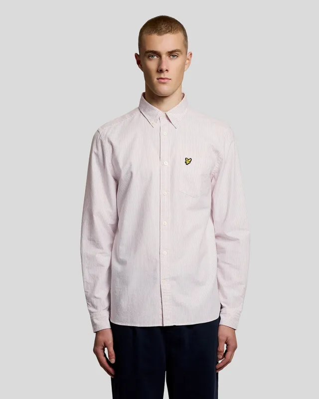 Lyle & Scott Mens Cotton Stripe Oxford Shirt | Pink Grapefruit made by Lyle & Scott