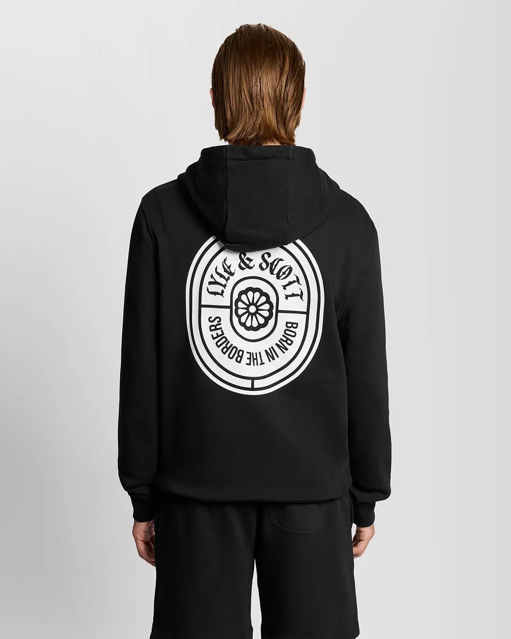 Lyle & Scott Mens Graphic Badge Cotton Hoodie | Jet Black sold by The Foot Factory