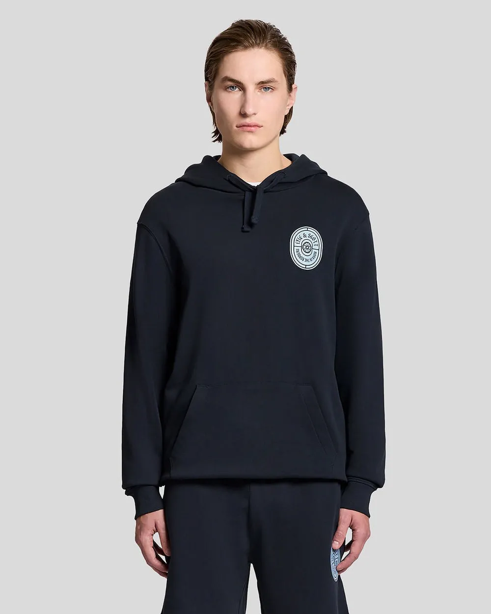 Lyle & Scott Mens Graphic Badge Cotton Hoodie | Dark Navy sold by The Foot Factory product image thumbnail 2