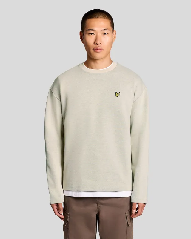 Lyle & Scott Mens Raised Jacquard Crew Neck Sweatshirt | Putty sold by The Foot Factory
