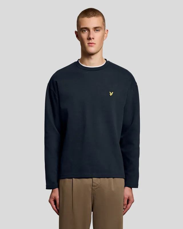 Lyle & Scott Mens Raised Jacquard Crew Neck Sweatshirt | Dark Navy made by Lyle & Scott