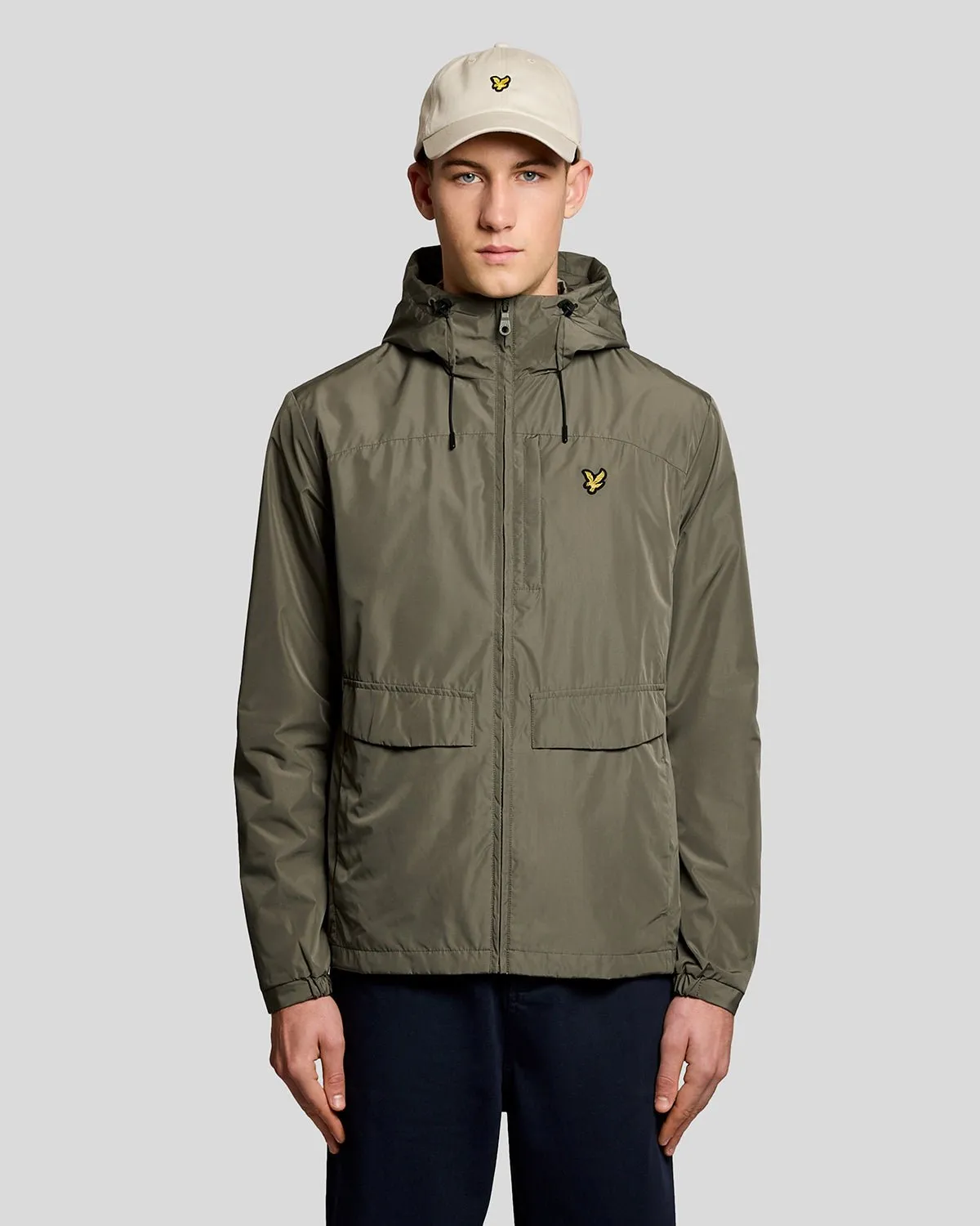Lyle & Scott Mens Lightweight Hooded Jacket | Khaki Ash sold by The Foot Factory