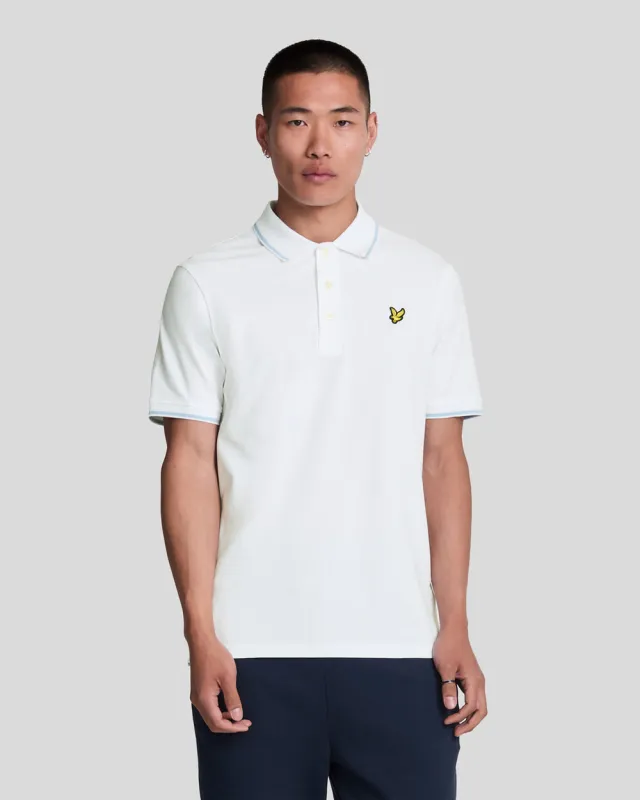 Lyle & Scott Mens Tipped Polo Shirt | White Light Blue sold by The Foot Factory