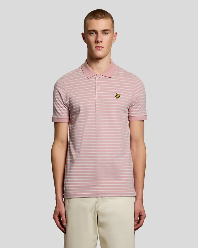 Lyle & Scott Mens Pique Breton Polo Shirt | Pink Grapefruit White made by Lyle & Scott