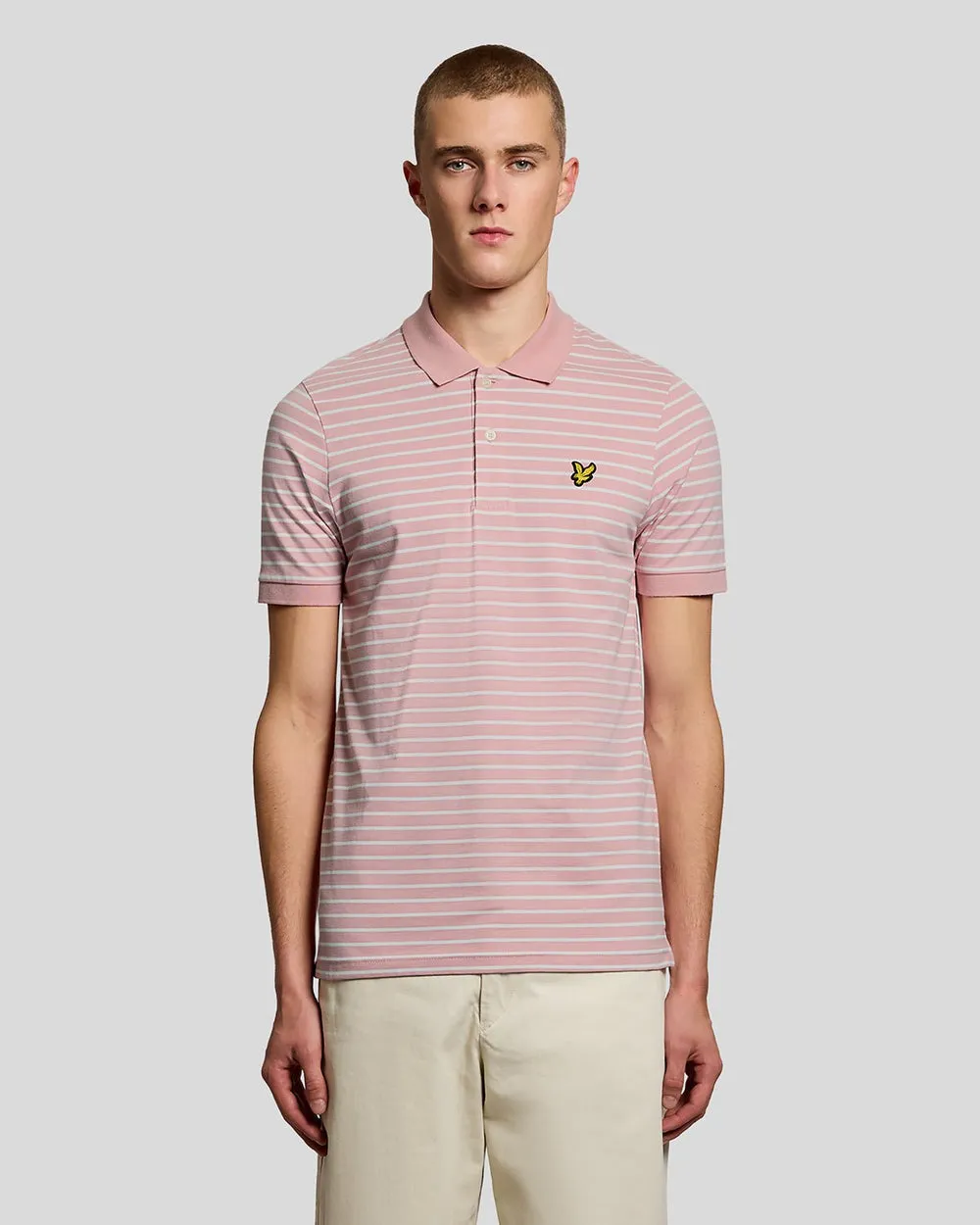 Lyle & Scott Mens Pique Breton Polo Shirt | Pink Grapefruit White sold by The Foot Factory