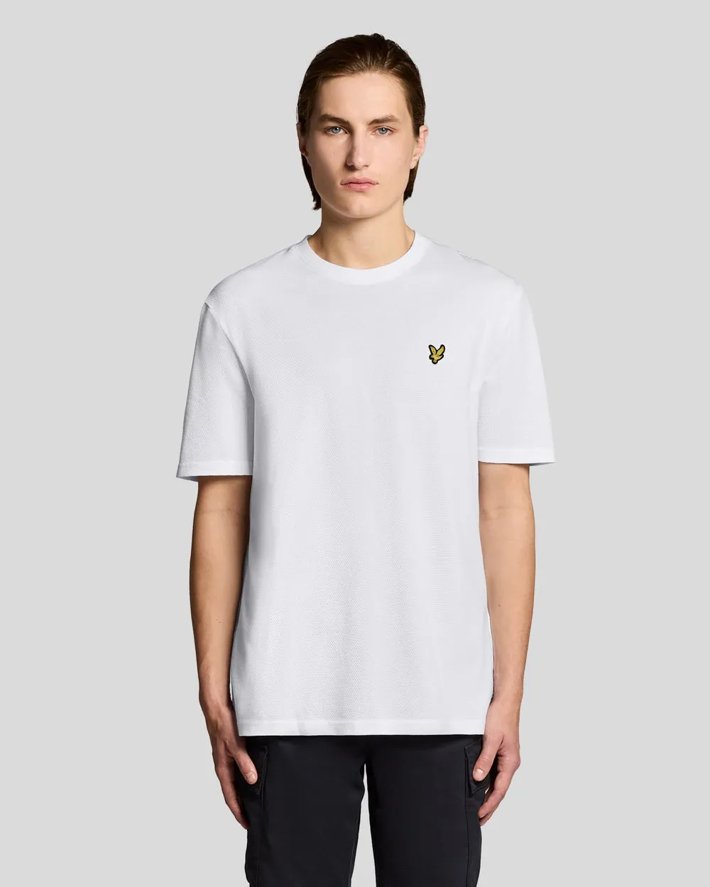 Lyle & Scott Mens Popcorn Textured Jacquard T-Shirt | White sold by The Foot Factory