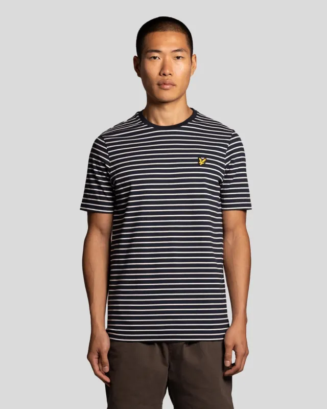 Lyle & Scott Mens Pique Breton Stripe T-Shirt | Dark Navy White made by Lyle & Scott