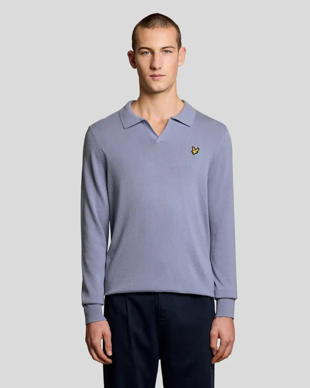 Lyle & Scott Mens Cotton Polo-Collar Jumper | Bubble Blue sold by The Foot Factory