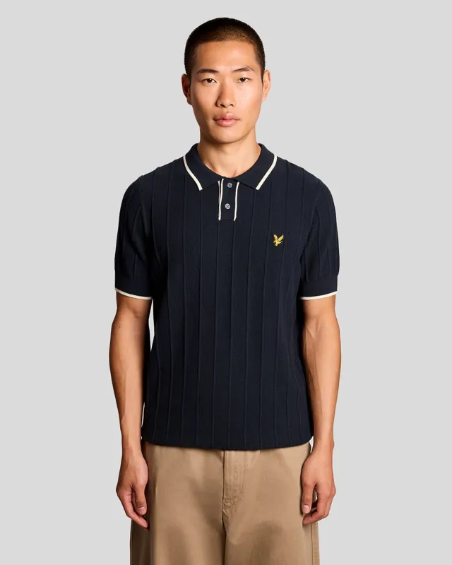 Lyle & Scott Mens Tipped Pique Knitted Polo Shirt | Dark Navy made by Lyle & Scott