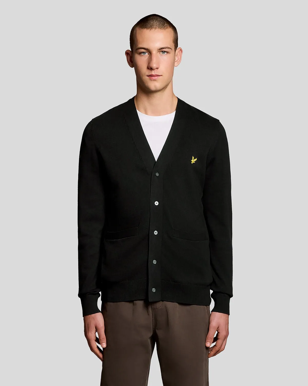 Lyle & Scott Mens Cotton V-Neck Cardigan | Jet Black sold by The Foot Factory