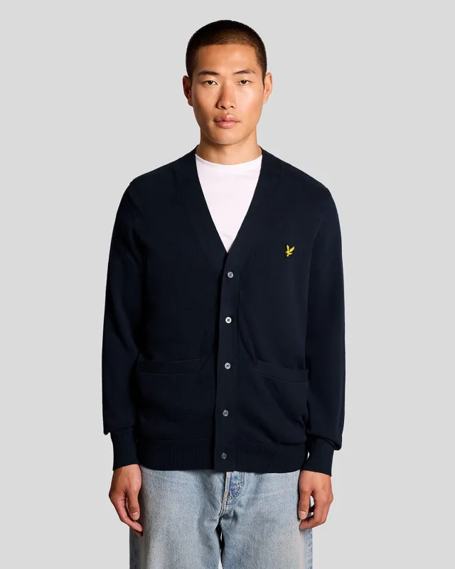 Lyle & Scott Mens Cotton V-Neck Cardigan | Dark Navy sold by The Foot Factory