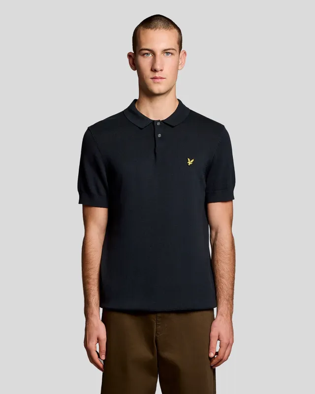 Lyle & Scott Mens Cotton Knitted Polo Shirt | Dark Navy made by Lyle & Scott