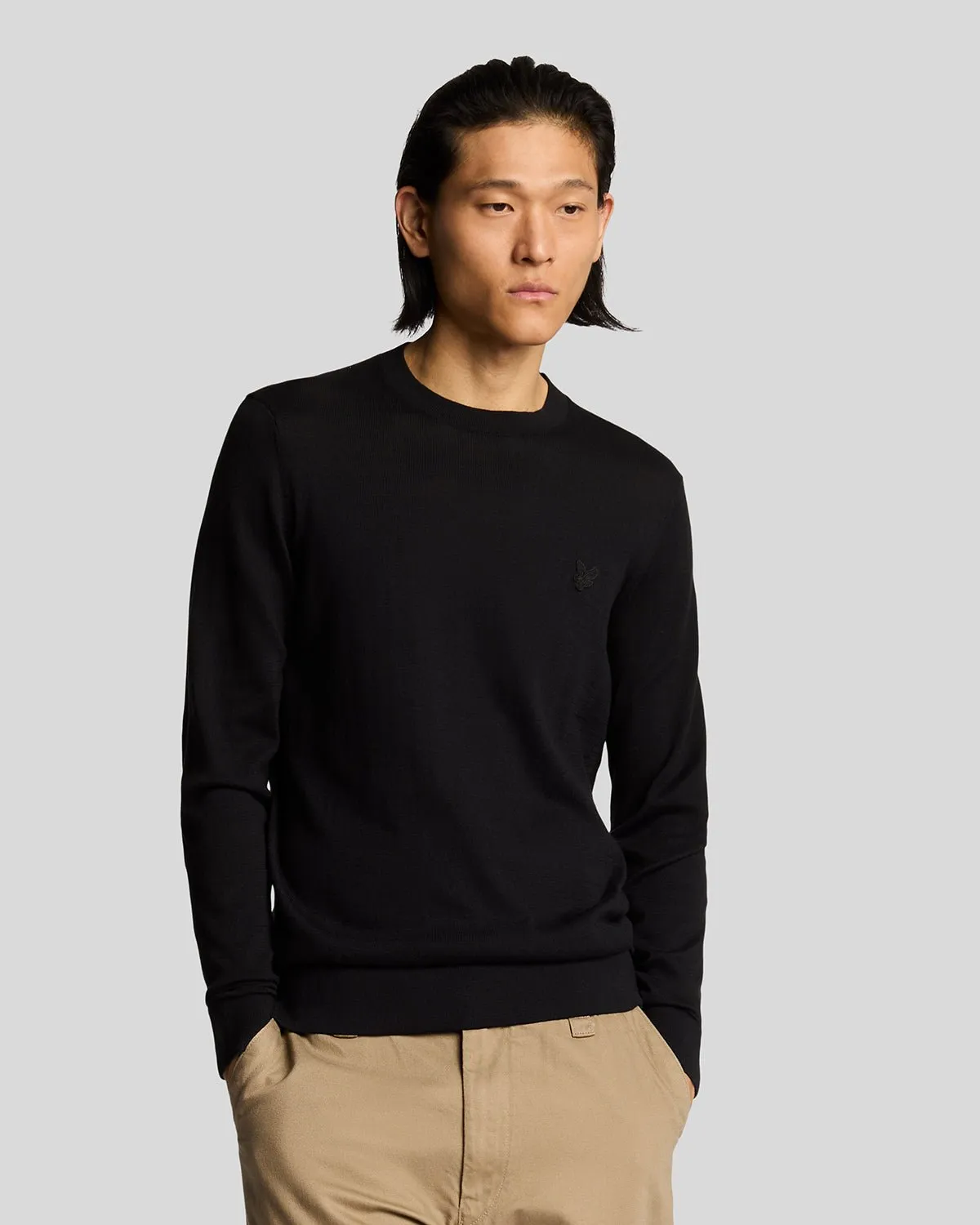 Lyle & Scott Mens Superfine Cotton Crew Neck Jumper | Jet Black sold by The Foot Factory
