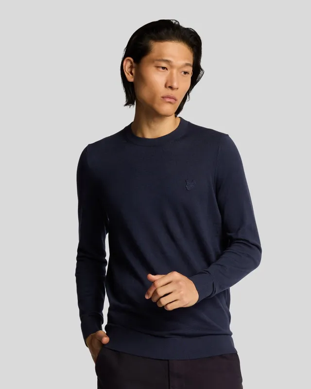 Lyle & Scott Mens Superfine Cotton Crew Neck Jumper | Dark Navy sold by The Foot Factory